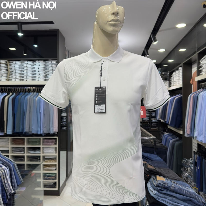 Áo polo nam Owen màu trắng họa tiết body fit APV253660