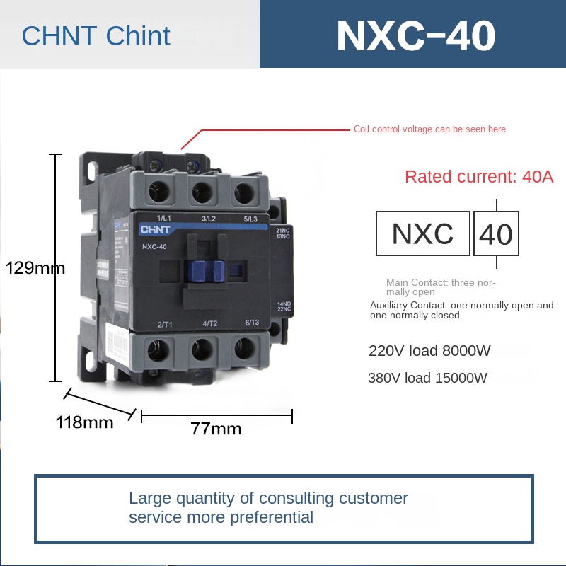 Contactor 220V - NXC-40 40A | Tùy chọn NXC 09/NXC-12/NXC-16/NXC-18/NXC-22/NXC-25/NXC-32 CHINT 220V/380V Thay Thế CJX2 – Điều Khiển Động Cơ Hiệu Quả