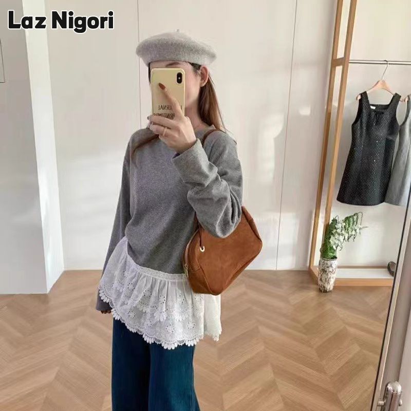 Laz Nigori Women's T-shirt Fashion Lace Stitching Long-Sleeved Top ราคา 64,596 บาท*ส่งฟรี