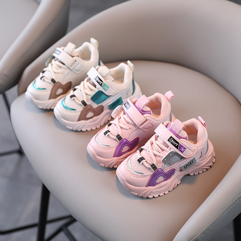 Sneakers Girls' Sports Shoes 2023 Spring Children's Soft Sole Breathable Mesh Shoes Boys' Lightweight Walking Shoes Casual Shoes Henfeng