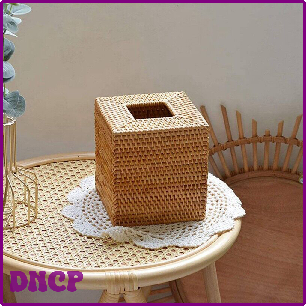 [DNCP] Square Rattan Wicker Woven Paper Storage Box Tissue Box Tissue Holder Napkin Cover Napkin Dispenser Desktop Decor 2024 ☆