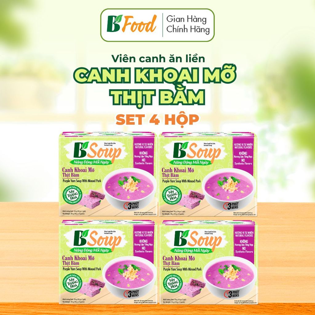 4 Hộp/ 20 Viên Canh Khoai Mỡ Thịt Bằm Ăn Liền, sấy thăng hoa, thực phẩm tiện lợi nhanh chóng, B' Soup