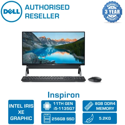 DELL Inspiron AiO 5400 24" NEW 11TH GEN (i5-1135G7 UPTO 4.2ghz/8GB/256GB/INTEL IRIS XE GRAPHIC/23.8" FHD/WIFI6/WIN10/DELL WIRELESS KEYBOARD AND MOUSE/ DELL EXTERNAL DVD-WRITER ) 3YEARS ONSITE WARRANTY BY DELL