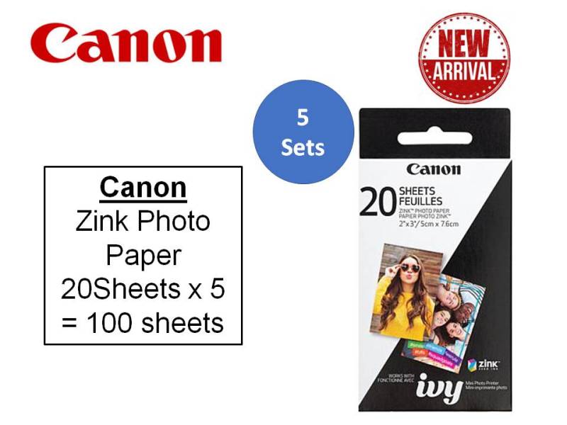 Canon ZINK ZP-2030 2  x 3  Photo Paper (5 X 20 Sheets Pack 100SHEETS) for PV-123 Mini Photo Printer INSPIC [C] INSPIC [S] INSPIC [P] ZP2030 2030 Singapore