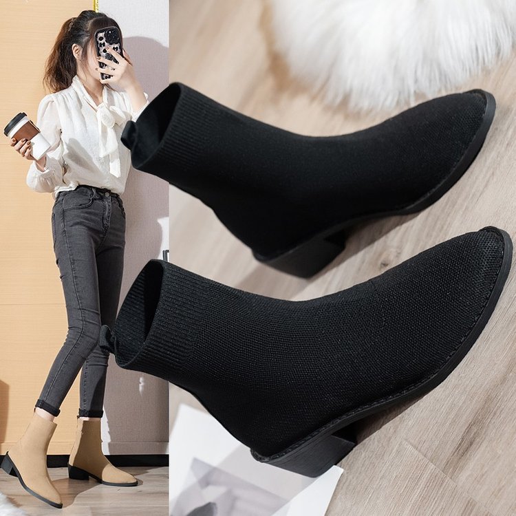Women s 2023 Autumn Winter New Breathable Knitted Elastic Pointed Head