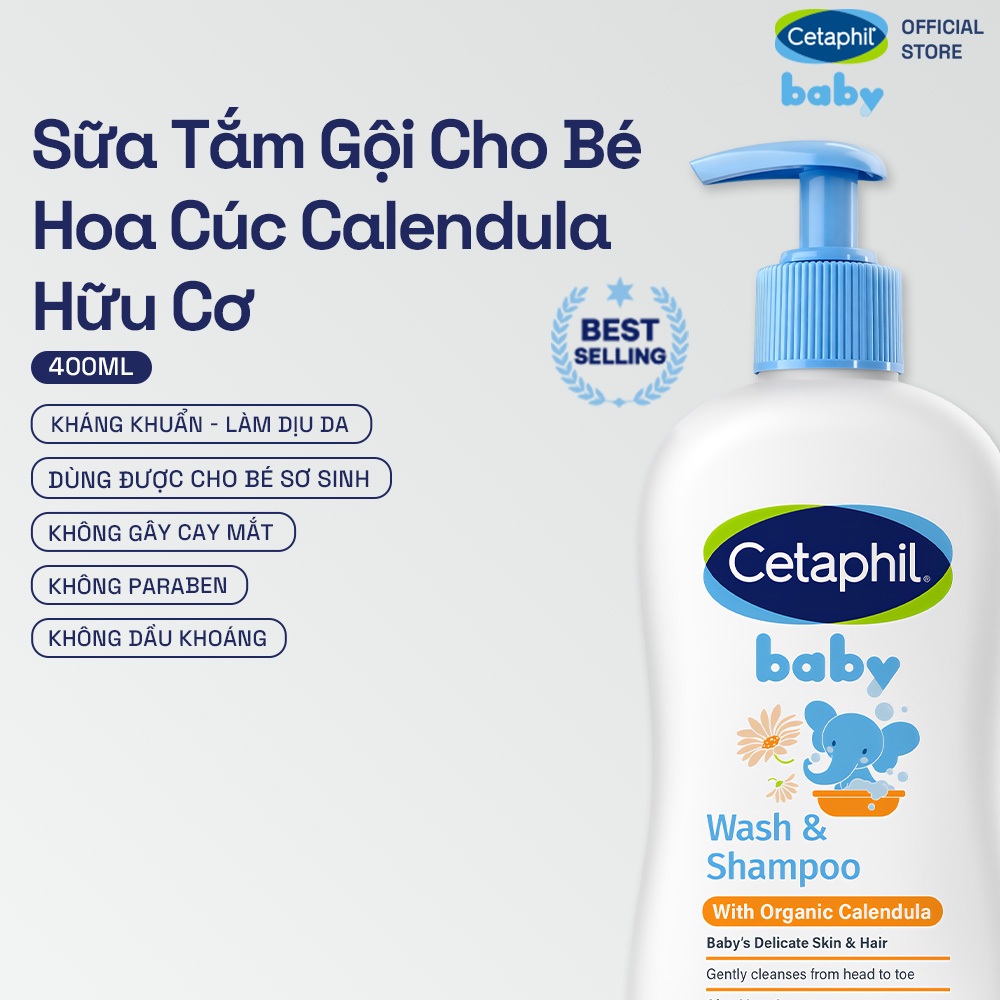 Sữa tắm dưỡng ẩm dịu lành cho bé với Calendula hoa cúc hữu cơ CETAPHIL BABY WSHAMPOO CALENDULA 400ML