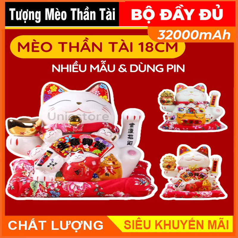 Tượng mèo thần tài,Mèo Thần Tài May Mắn Vẫy Tay Nhật Bản Maneki Neko,Mèo thần tài vẫy tay sài pin đem lại tài lộc may mắn cho gia chủ thịnh vượng cát tường