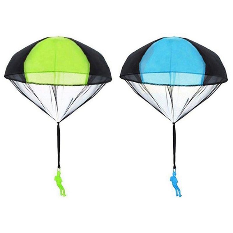 2Pcs Hand Throwing Mini Parachute Toy Kids Outdoor Game Toy Flying Parachute Kids Sports Toy Green & Blue