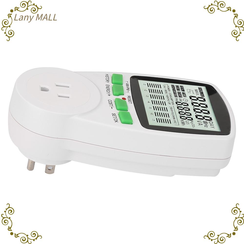LANY MALL 0,000KWh-9999KWh Máy theo dõi sử dụng điện 0-15A Màn hình LCD kỹ thuật số Đồng hồ đo năng lượng Đồng hồ đo KWh Tiết kiệm năng lượng Ổ cắm đồng hồ đo điện Màn hình tiêu thụ điện năng