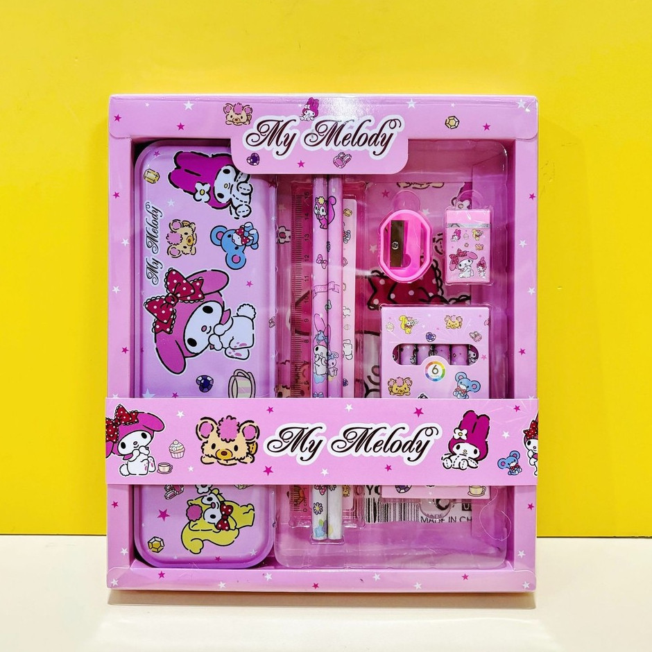 Kotak Pensil Anak Set 7 in 1 Stationery Untuk Hadiah Anak Sekolah Sanrio /Kotak Pensil Karakter Kuromi Murah Alat Tulis Set Lucu