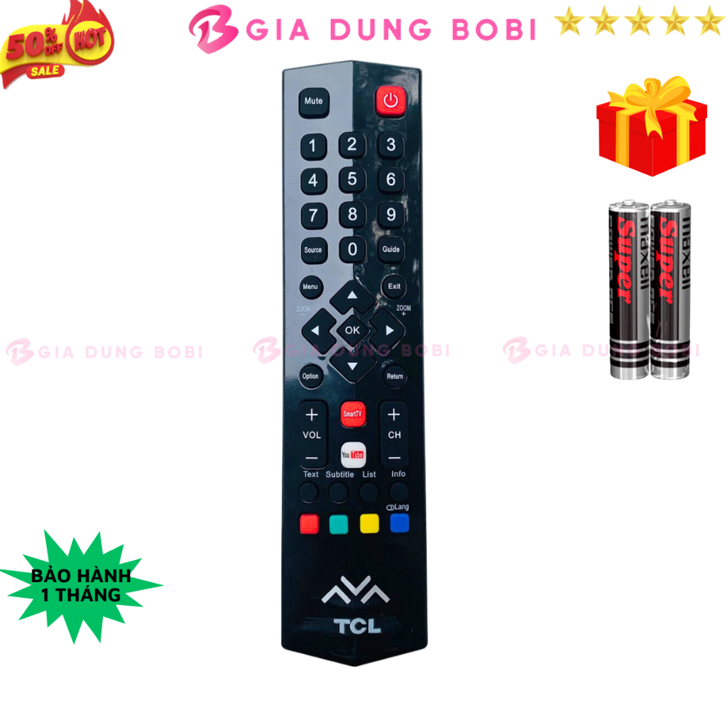 Remote điều khiển tivi TCL Mã 15 điều khiển TV TCL các dòng internet - Tặng kèm pin - Gia Dụng Bo Bi