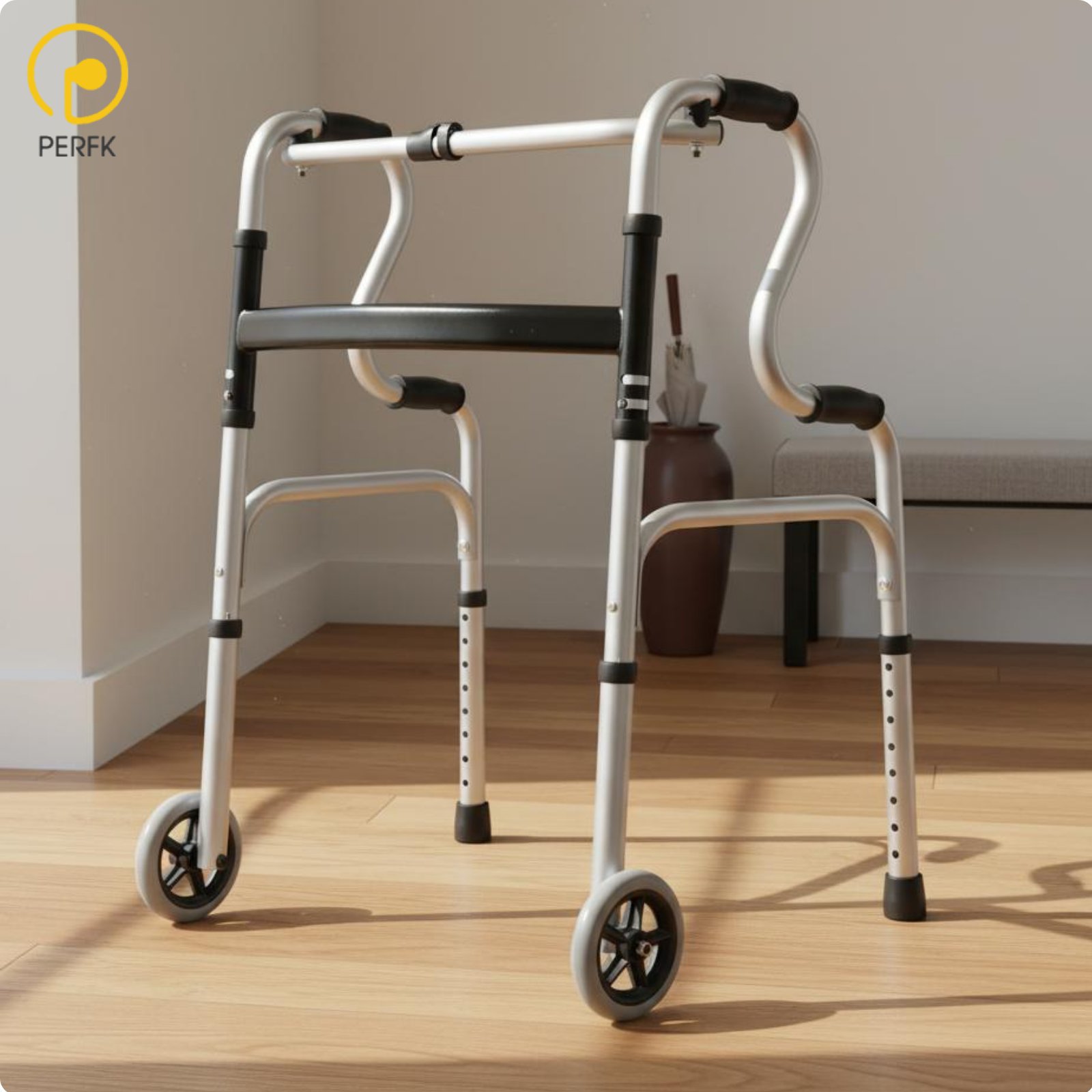 Perfk Foldable Aluminum Mobility Aid Lightweight Mobility Aid with Wheels Stable Support Walking Frame Adjustable Height for Rehabilitation ราคา 4,667 บาท*ส่งฟรี