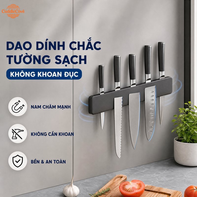CuddleCove kệ treo dao kéo dán tường thép carbon chống gỉ chịu lực lưu trữ gọn bếp không khoan