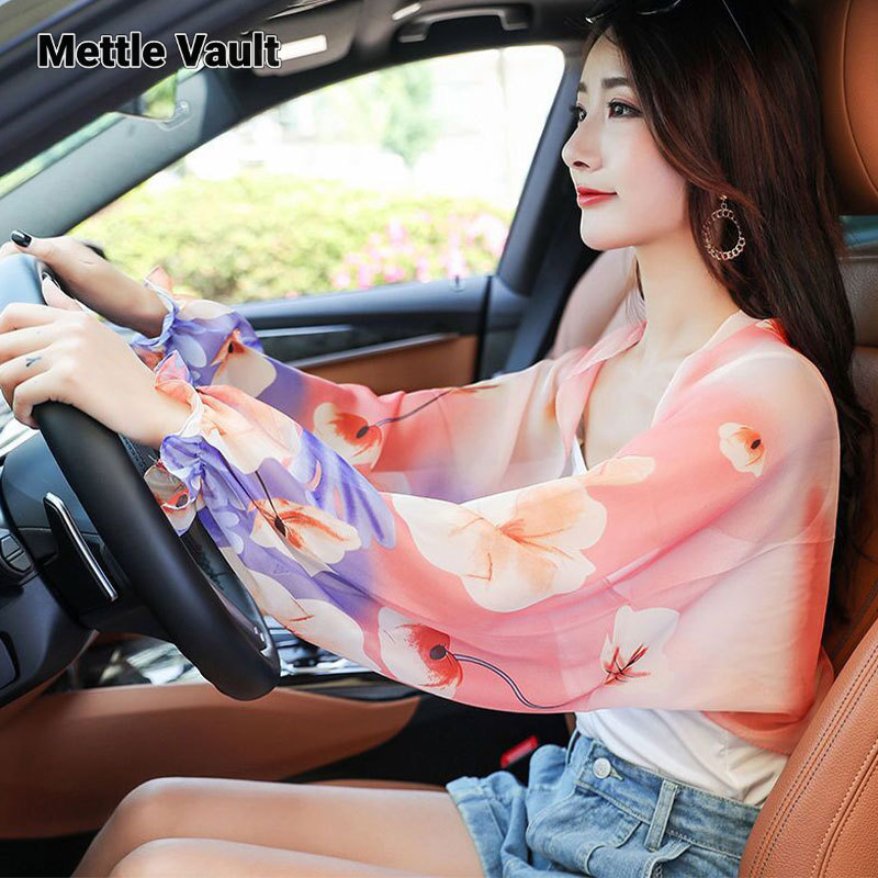 Mettle Vault top for women New sun protection shawl sleeves chiffon summer ice sleeves riding driving multi-purpose ราคา 33 บาท*ส่งฟรี