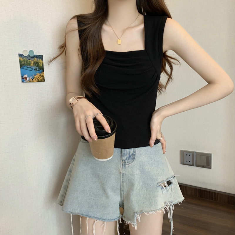 Áo Ba Lỗ Nữ Modal Mùa Hè Áo Hai Dây Xếp Ly Cổ Vuông Áo Ba Lỗ Tôn Dáng Mẫu Mới Áo Ba Lỗ Tôn Dáng