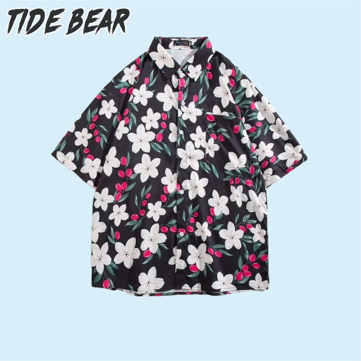 TIDE BEAR Japanese popular loose shirts comfortable breathable men's half-sleeve prints men's mature shirts ราคา 145 บาท*ส่งฟรี