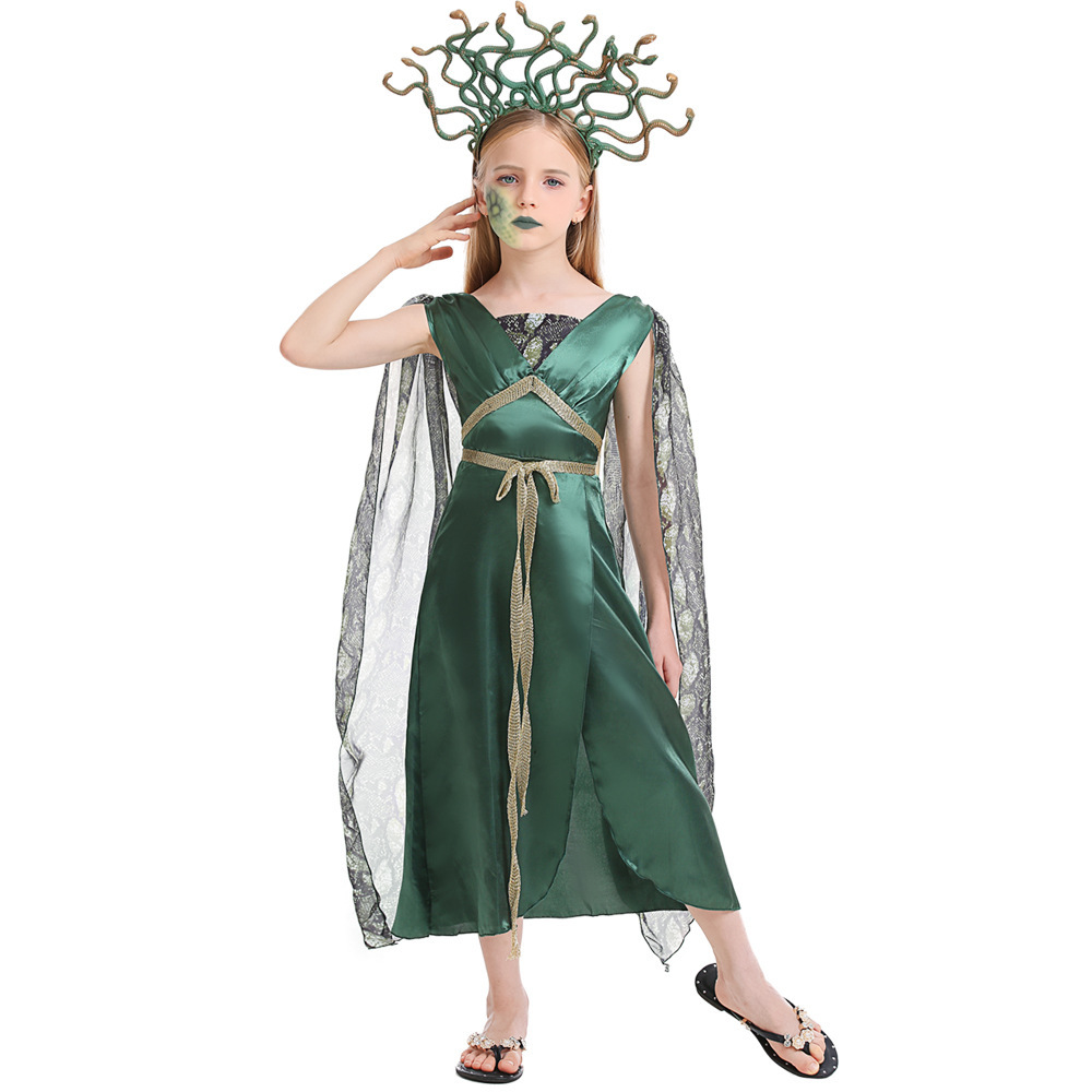 Cosplay Medusa Dress For Kids And Women Halloween Costume With Headwear Girls Snake Head Crown Greek