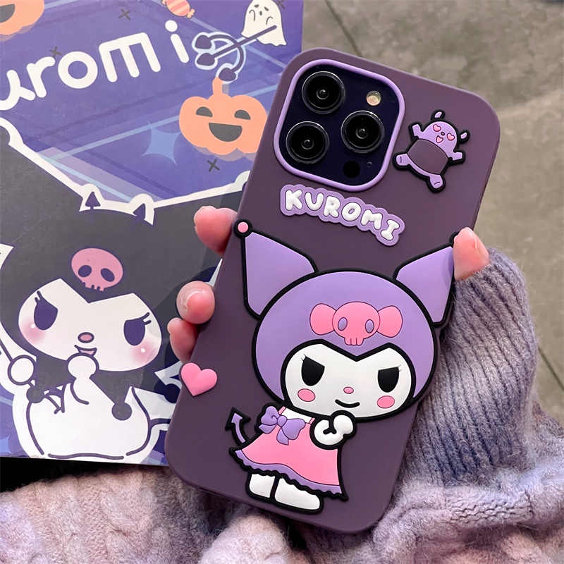 Phim hoạt hình 3D purple【Kuromi】ốp điện thoại cho iPhone silicon mềm 15 Pro Max 15 Plus iPhone 11 12 13 14 Pro Max XR XS Max x XR XS Max Ốp lưng chống sốc
