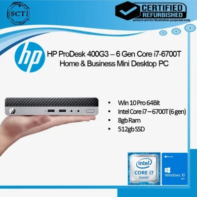 Refurbished - HP ProDesk 400 G3 Mini 6 Gen Desktop PC - Win10 / Core i7-6700T ( 6 Gen ) / 8GB / 512SSD HDD with Random Model Monitor