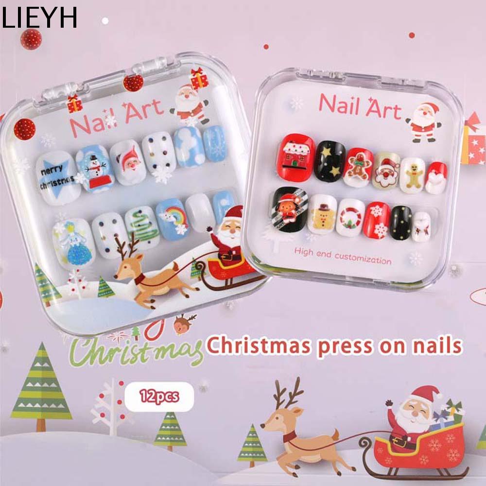 LIEYH Nai sừng tấm ông già Noel Móng tay giả cho trẻ em Giáng sinh Kuromi Cây giáng sinh Nối móng giả cho trẻ em Dễ thương Màu kẹo Móng tay giả giáng sinh cho trẻ em Đồ chơi trẻ em
