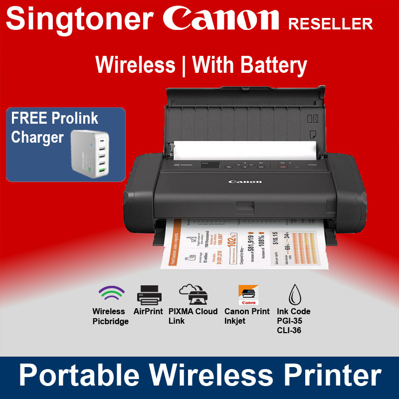 [Local Warranty] Canon PIXMA TR150 Wireless Mobile Printer with Removable Battery and USB Charging replacement of IP100 IP110 colour printer color inkjet printer color printer ink tank printer inktank printer Singapore