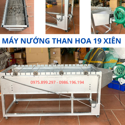 Máy nướng thịt than hoa tự động 19 xiên thép - quay 4 con gà , vịt