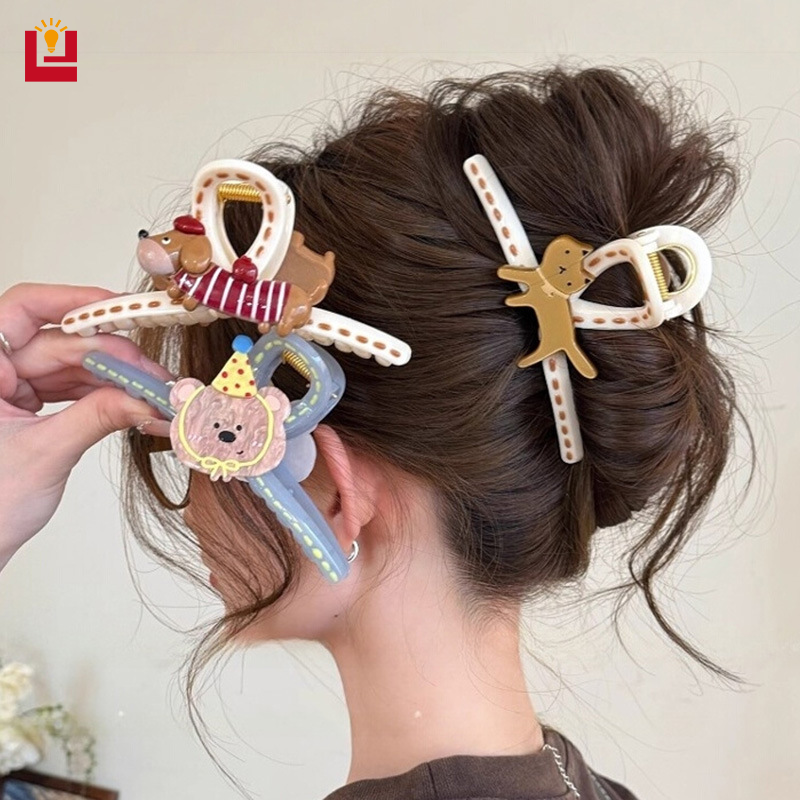 Cute Hand Painted Puppy Grip Korean Style Acrylic Large Shark Clip Women's Fashion Casual Hair Accessories ราคา 30 บาท*ส่งฟรี