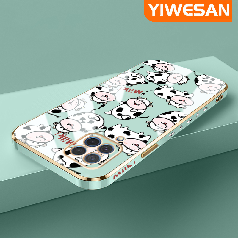 YIWESAN Casing For Samsung galaxy M62 F62 Case Cartoon Cute Milk Cow New Design Luxury Plating Phone Cases Square Edge Pattern Soft Silicone Case Camera Lens Protection Shockproof Cover