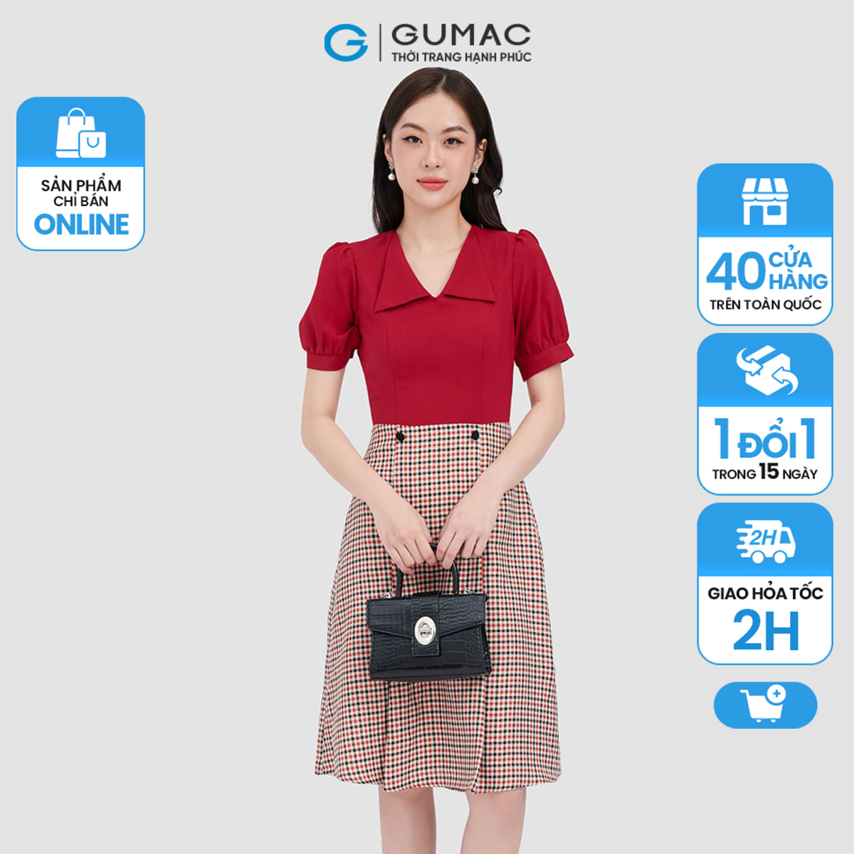 Đầm form a cổ bẻ phối nút gumac ld1014