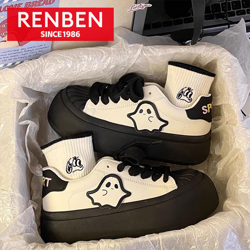 RENBEN New women's sneakers, niche shell toe elf thick-soled casual shoes