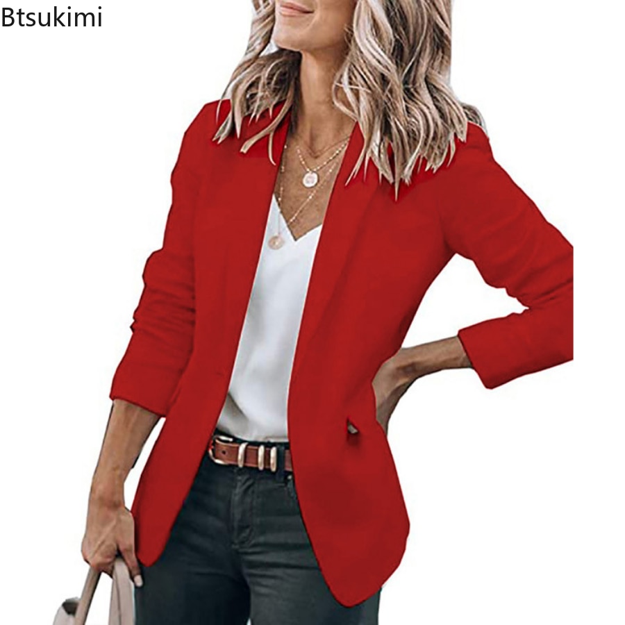 1 2023 Phụ Nữ Của Tay áo dài áo khoác Blazer Quá Khổ Phụ Nữ Bảo Hộ Lao động Blazer Phù Hợp Với ôm vừa Duy Nhất Áo cardigan ôm ngực Áo Khoác Blazer 5XL