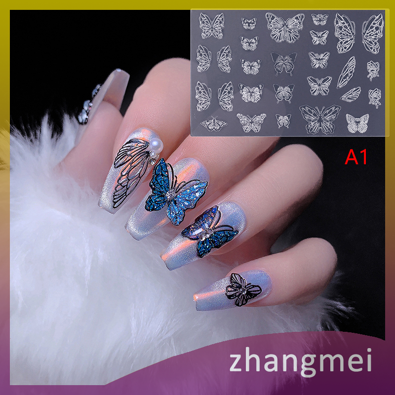 zhangmei 1pcs cứu trợ bướm 3D Acrylic khuôn ảnh khung Silicone móng tay nghệ thuật móng tay tự làm móng tay nghệ thuật mẫu móng tay khuôn
