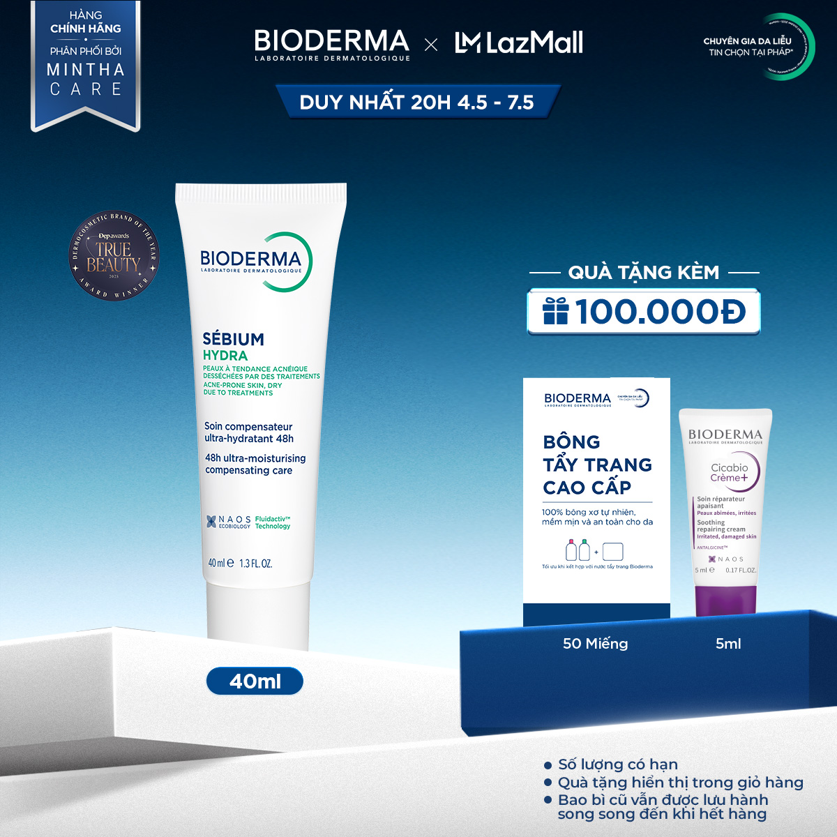 Kem dưỡng ẩm giảm khô căng, bong tróc cho da mụn Bioderma Sebium Hydra - 40ml