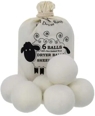 Reusable, Anti-Static Wool Dryer Balls, Pack of 6XL7cm 100% Organic New Zealand Natural Fabric Softener ~ Eco-friendly, Reduce Wrinkles & Shorten Drying Time