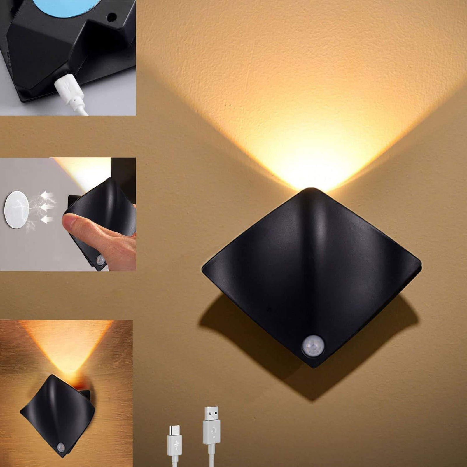 Hoạt động bằng pin treo tường gắn tường dễ dàng cài đặt cảm biến chuyển động đèn Led ốp tường có thể sạc lại linh hoạt tiết kiệm năng lượng cho cầu thang