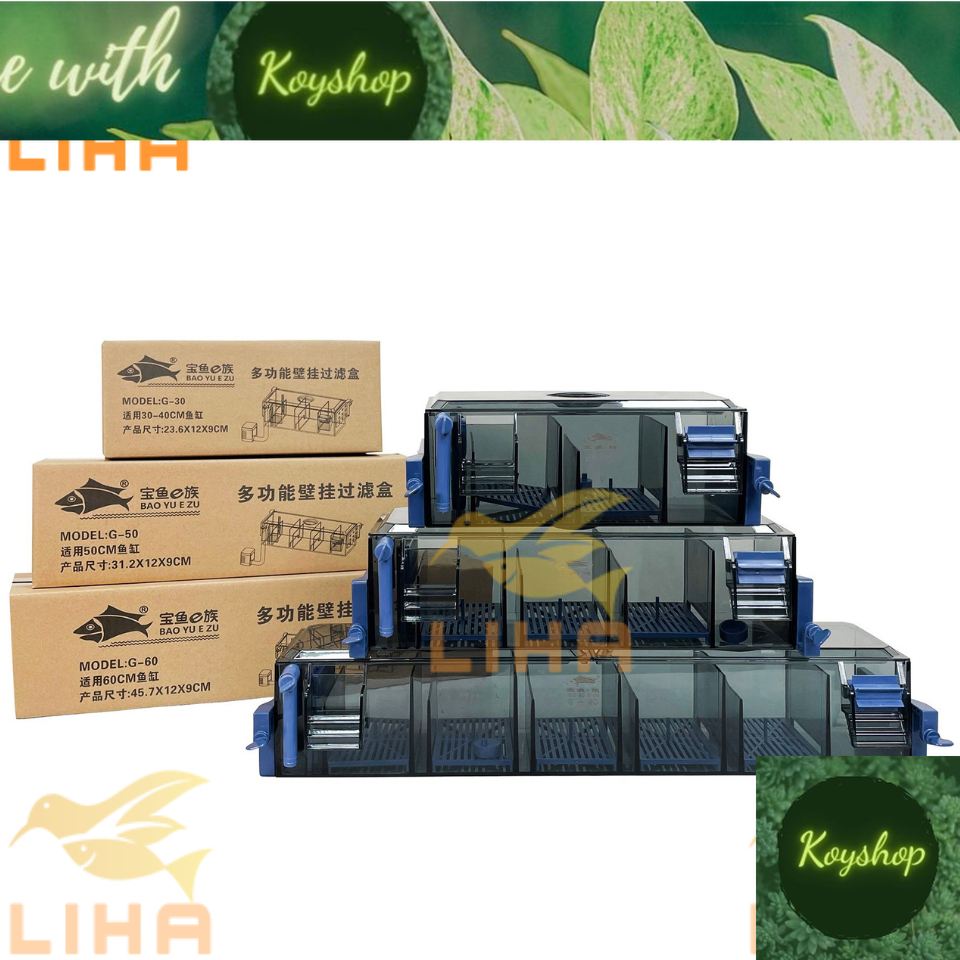 Lọc tràn trên kèm bơm baoyu g-30 g-50 g-60 - lọc treo kẹp thành bể cá cho hồ từ 30 -60cm. kèm vật liệu lọc.