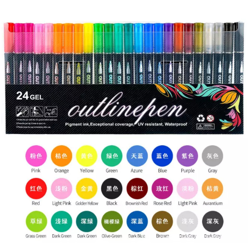 YILQQPER 8/12/24/36 PCS Colors Double Line Pen Outline Metallic Markers Pens Super Squiggles Magic Glitter Painting Doodling Pens
