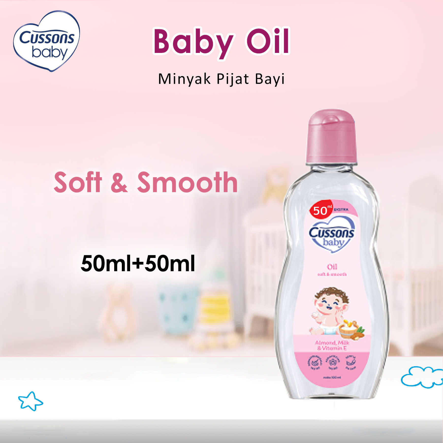 Cussons Baby Oil 50ml + 50ml - Minyak Pijat Mlembapkan Kulit Bayi