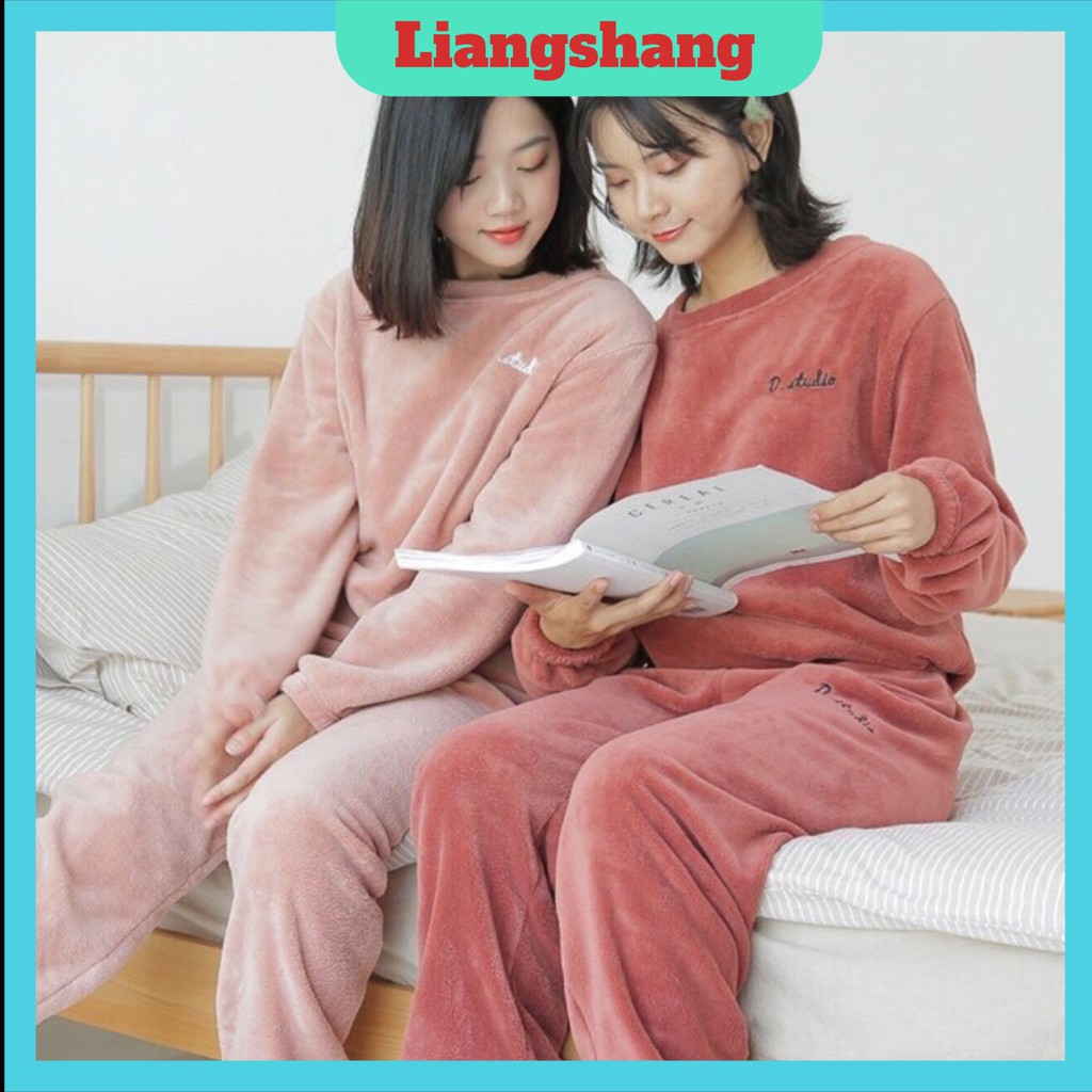 Bộ đồ ngủ🍁freeship🍁bộ bông ngủ mặc ở nhà d studio vải nhung gồm quần + áo