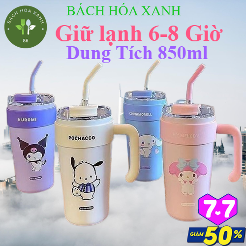 Cốc Giữ Nhiệt inox 304  850ml Có ống Hút Pochacco Cinnamoroll Kuromi Melody, Giữ đồ Uống Lạnh Lâu ,phù Lợp Với Mọi Lứa Tuổi Mang Lại Sự Mới Mẻ