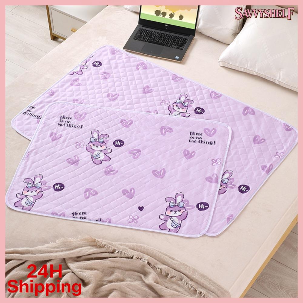 SAVVYSHELF Hoạt hình dễ thương Thảm lót nước tiểu cho bé Thoáng khí Vải Bộ đồ giường lót nước tiểu Mềm Không thấm nước Đệm lót ngủ cho bé Em bé
