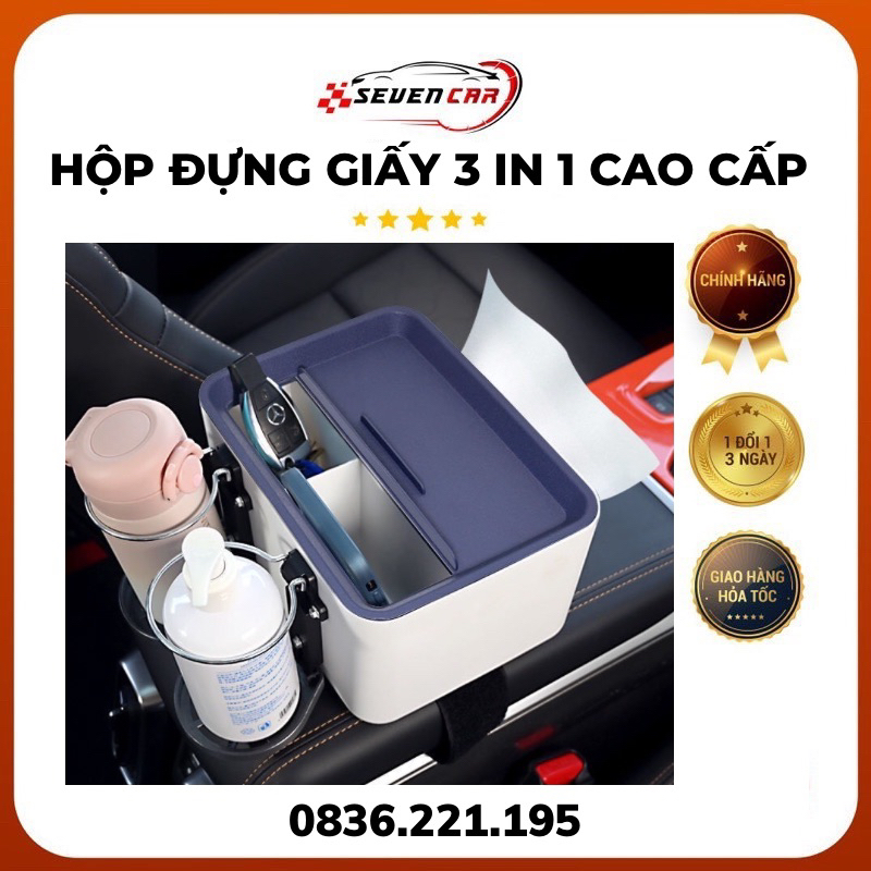 Hộp đựng giấy, hộp đựng cốc ô tô đa năng 3 trong 1 gồm hộp đựng giấy, hộp đựng cốc , hộp đựng đồ - Seven.car