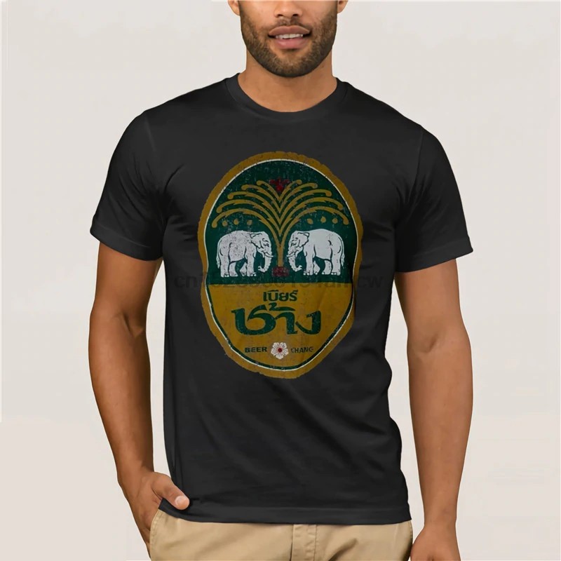 Boutique Hot Bán Chang Bia Thái Lan Voi đàn ông cỡ lớn Áo Thun Mềm Cổ Điển Hort cổ tròn 100% Cotton T-Shirt