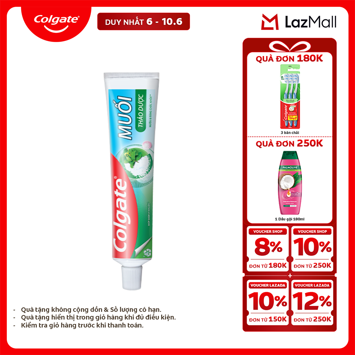 [Chỉ 6-10.6_X2 Voucher giảm 22%] Kem đánh răng Colgate bảo vệ nướu Muối Thảo Dược Herbal Salt 225g
