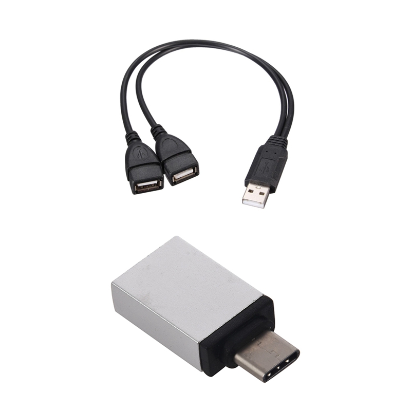 Y Splitter Adapter Cable & Alloy USB 3.1 Type C Male to USB 3.0 Female OTG Data Charge Adapter