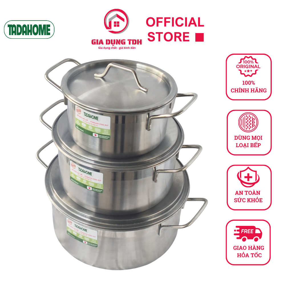 Bộ 3 Nồi Inox Dày 6 Dem - Chống Gỉ, Đáy Dày, Dùng Mọi Loại Bếp, An Toàn Sức Khỏe - TDH