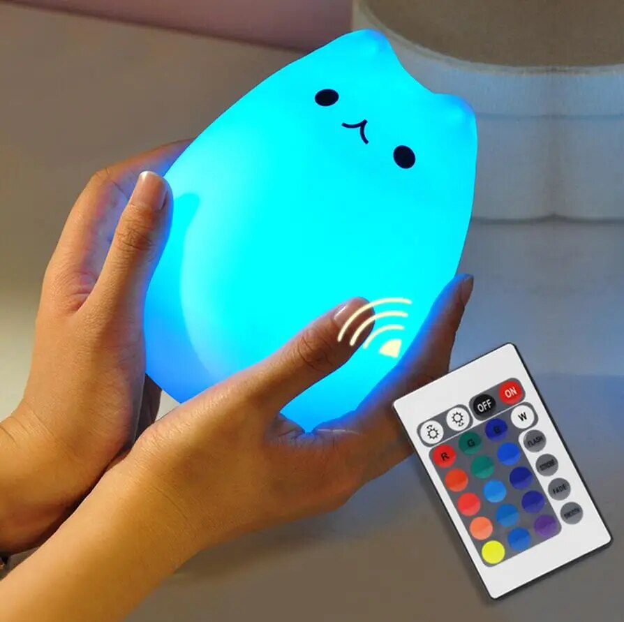 Silicone Cat LED Night Light Remote Control Touch Sensor Tap USB
