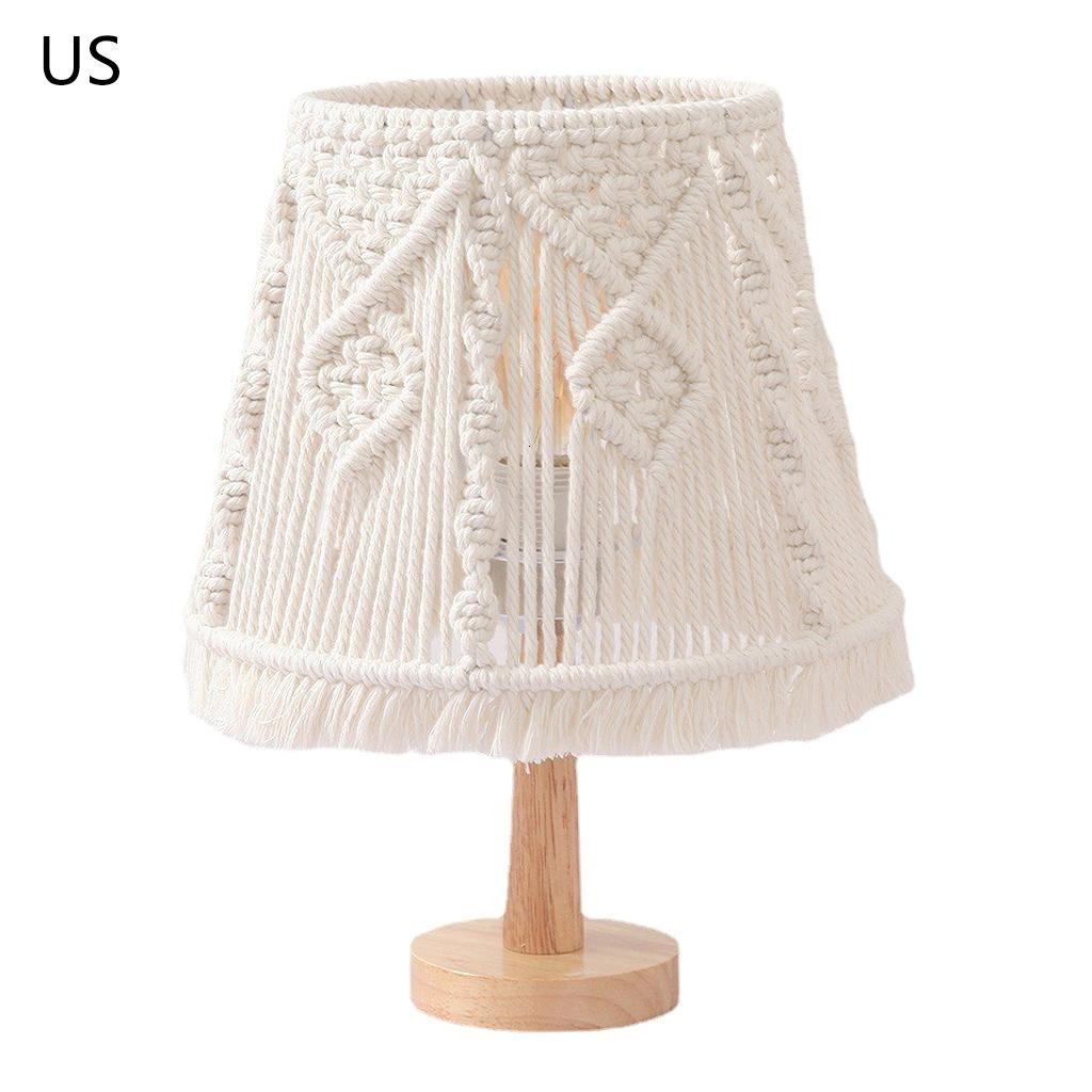 Handwoven Lampshade Bohemian Macrame Tassel Light Cover Desktop Lamps Protective