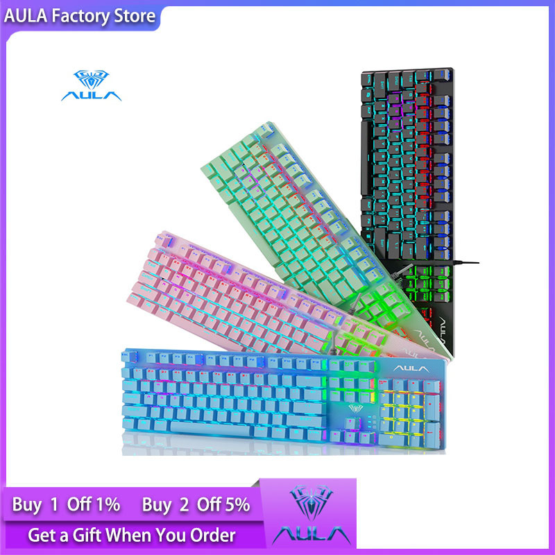 AULA factory shop S2022 mechanical gaming keyboard, macro programming high and low key layout metal panel, 26-key anti-ghosting cool luminous effect LED backlit keyboard, suitable for computer gamers Singapore