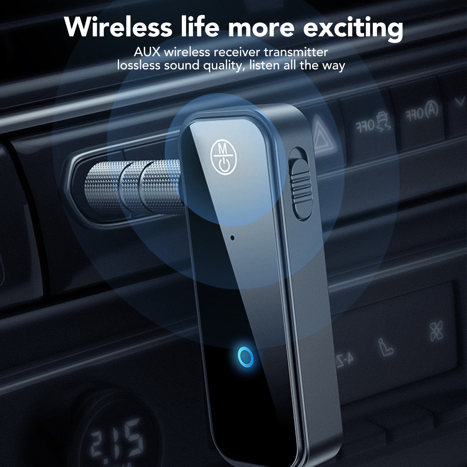 Bluetooth AUX Adapter Tuổi thọ pin dài Bluetooth không dây Receiver dài khoảng cách truyền với chỉ báo công suất cho máy tính